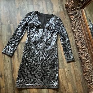 Tadashi Shoji Sequin mini dress Mod Disco Cocktail Twiggy  sz 4